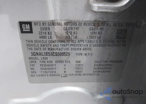 2012 Chevrolet Captiva Sport Lt from USA, damaged, VIN 3GNAL3E53CS588529